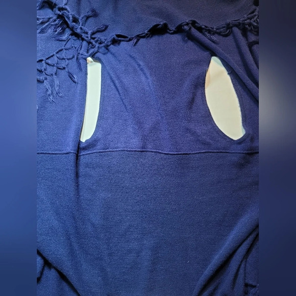 Blue Tassled Cardigan Poncho Shrug Wrap - Picture 4 of 7